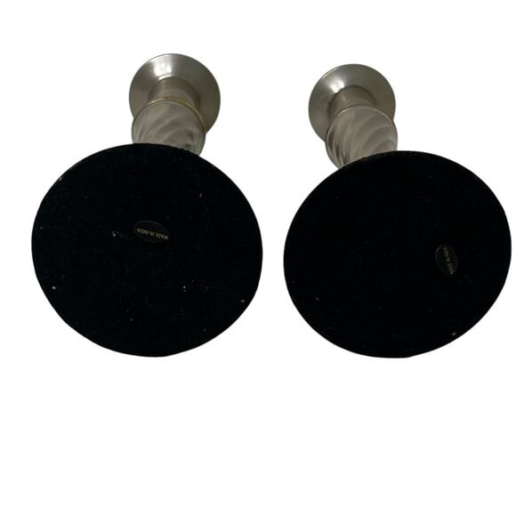 Vintage Silver Tone Metal Candlesticks Pair 10″ Twisted Stem Taper Holders - Picture 3 of 6